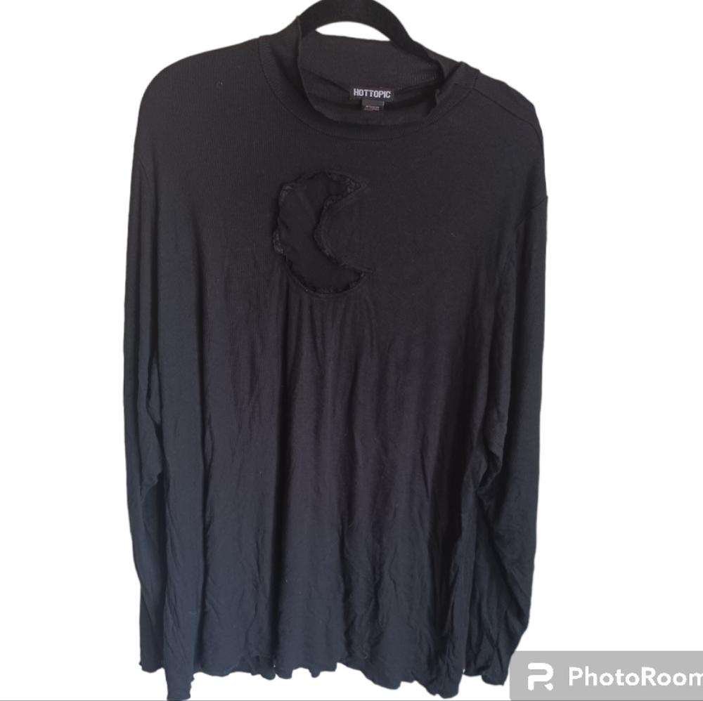 Hot Topic Black Rib Knit Mock Neck Top w/ Mesh Moon Size 4x